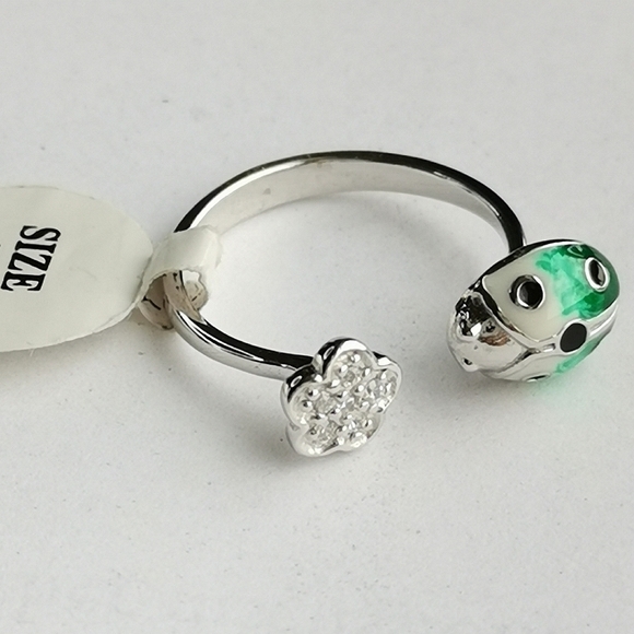 New sterling silver cz enamel ladybug flower ring size 7 - Picture 3 of 6